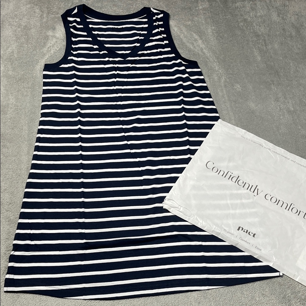 NEW PACT 100% Organic Cotton Women Monterey Stripe Softspun A-Line Tank Dress S